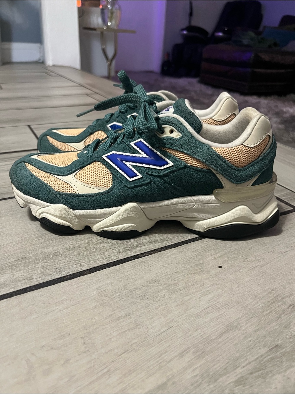 New Balance 9060 Green, Beige & Blue Women's Athletic Sneakers - Picture 3 of 7